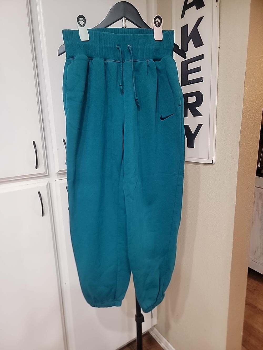 Nike Womens Teal Blue Phoenix Fleece High Rise Jogger Pants Sz Small